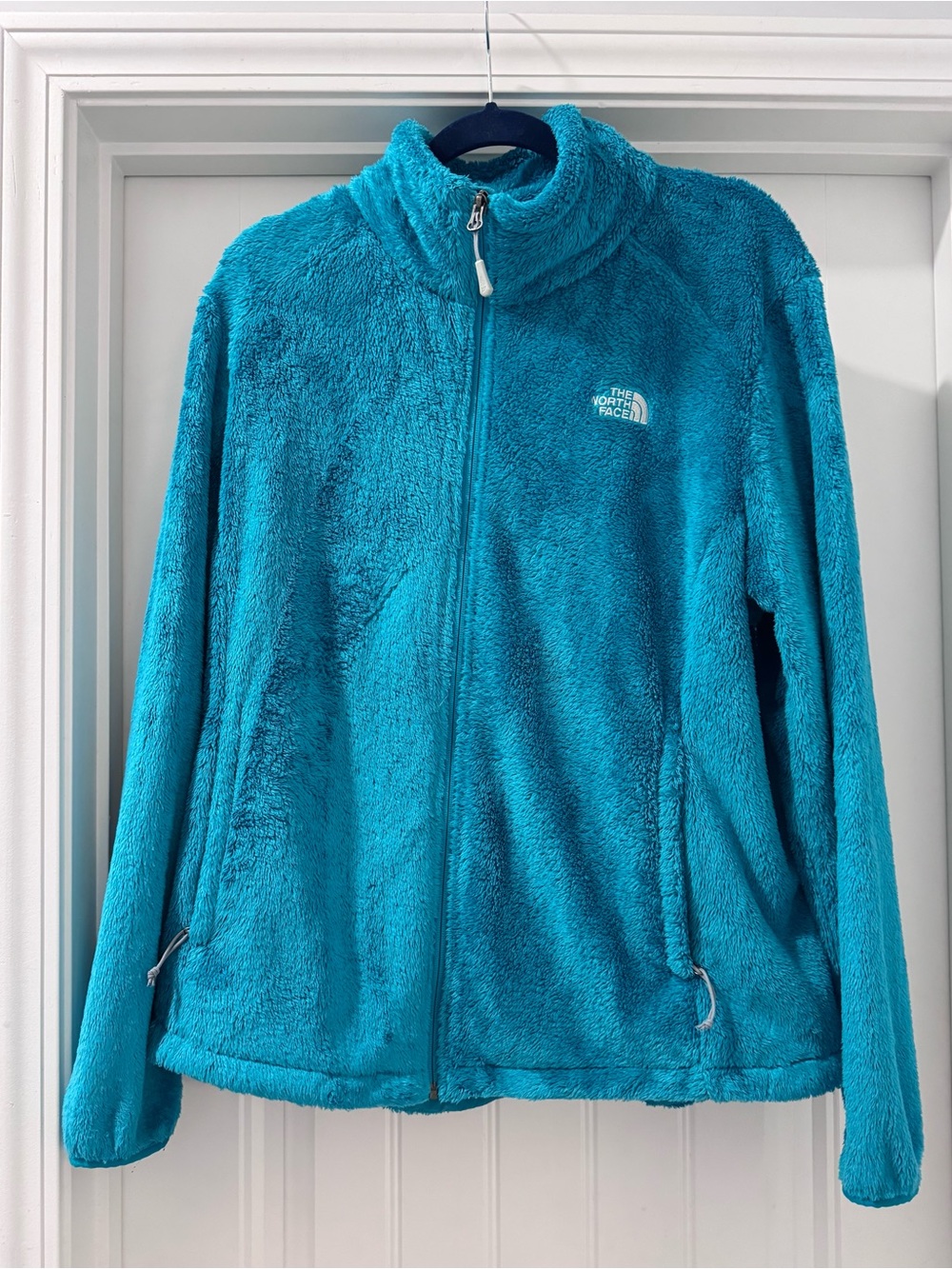 The North Face Turquoise Plush Fleece with White Logo